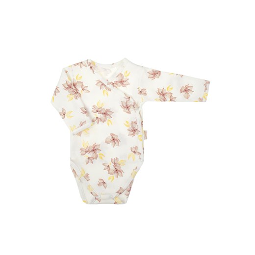 Bawełniane dziewczęce body kopertowe z długim rękawem w kwiatki ze sklepu 5.10.15 w kategorii Body niemowlęce - zdjęcie 172048344