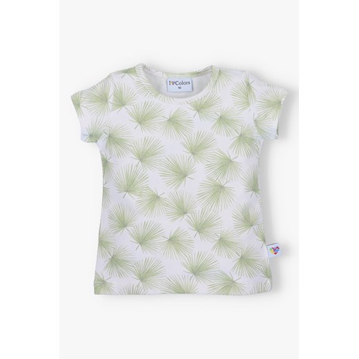 T-shirt dziewczęcy z krótkim rękawem - biała w listki - I Love Colors ze sklepu 5.10.15 w kategorii Bluzki dziewczęce - zdjęcie 172048391
