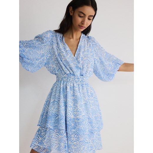 Sukienka Reserved mini w serek z długim rękawem 