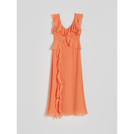 Reserved - Sukienka midi - pomarańczowy ze sklepu Reserved w kategorii Sukienki - zdjęcie 172049931