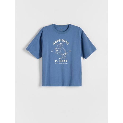 Reserved - T-shirt oversize z nadrukiem - niebieski ze sklepu Reserved w kategorii T-shirty chłopięce - zdjęcie 172050032