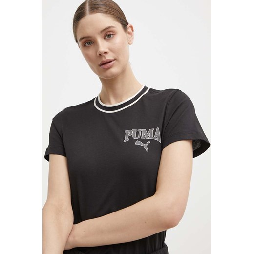 Puma t-shirt bawełniany SQUAD damski kolor czarny 677897 ze sklepu ANSWEAR.com w kategorii Bluzki damskie - zdjęcie 172051241