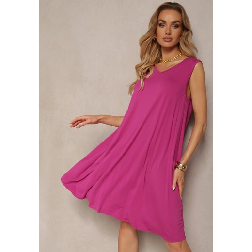 Fioletowa Sukienka z Wiskozą z Paskami na Plecach Timawrre ze sklepu Renee odzież w kategorii Sukienki - zdjęcie 172051854
