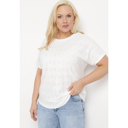 Biały T-shirt z Ażurowym Wzorem Mleassa ze sklepu Born2be Odzież w kategorii Bluzki damskie - zdjęcie 172056232