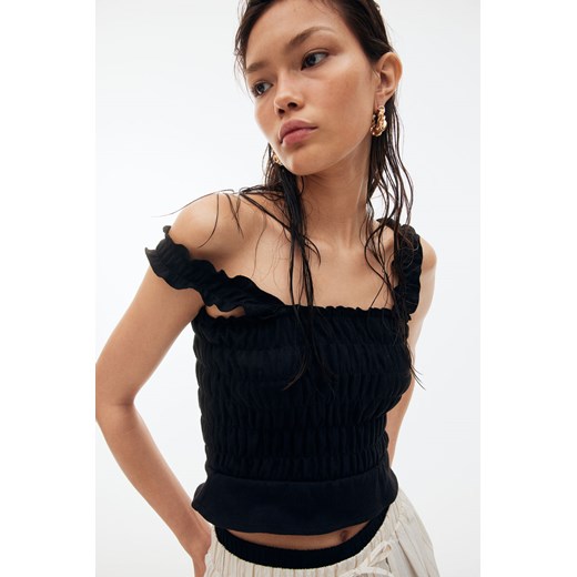 Bluzka damska czarna H & M z dekoltem karo na lato 