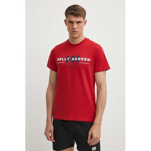 Helly Hansen t-shirt bawełniany kolor czerwony wzorzysty ze sklepu ANSWEAR.com w kategorii T-shirty męskie - zdjęcie 172062570