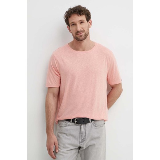 Tommy Hilfiger t-shirt z domieszką lnu kolor różowy gładki UM0UM03226 ze sklepu ANSWEAR.com w kategorii T-shirty męskie - zdjęcie 172062641