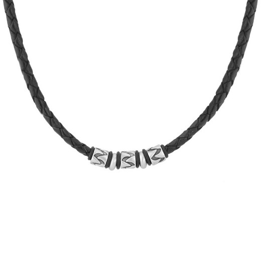 Męski naszyjnik czarny rzemień z charmsami beadsami w nowoczesny wzór ze sklepu manoki.pl w kategorii Naszyjniki męskie - zdjęcie 172062831