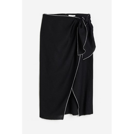 H & M - Kopertowa spódnica z domieszką lnu - Czarny ze sklepu H&M w kategorii Spodnie damskie - zdjęcie 172068632