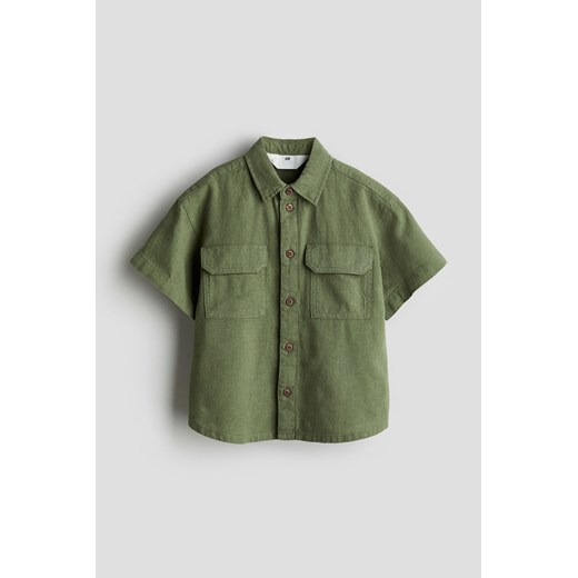 H & M - Koszula z domieszką lnu - Zielony ze sklepu H&M w kategorii Koszule chłopięce - zdjęcie 172068672