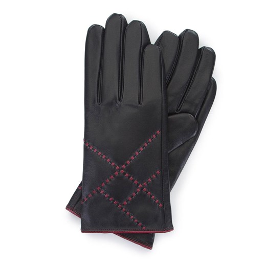 Damskie rękawiczki skórzane z kolorowym rzemieniem czarne ze sklepu WITTCHEN w kategorii Rękawiczki damskie - zdjęcie 172069603