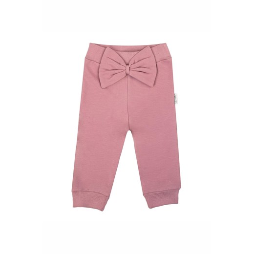 Bawełniane spodnie dziewczęce z ozdobną kokardą w pasie w kolorze wrzosowym ze sklepu 5.10.15 w kategorii Spodnie i półśpiochy - zdjęcie 172069853