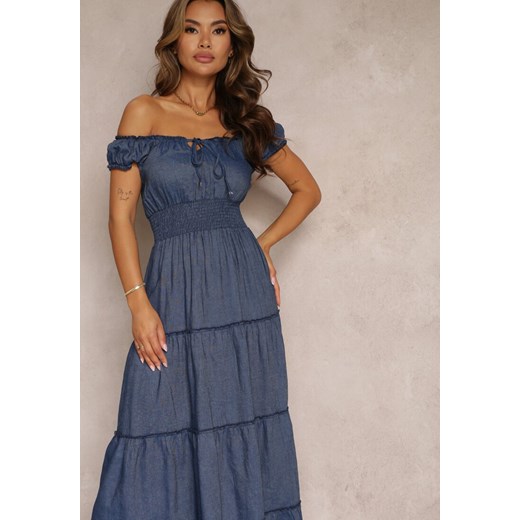 Granatowa Sukienka Hiszpanka Maxi z Falbankami Kaniah Renee M/L Renee odzież