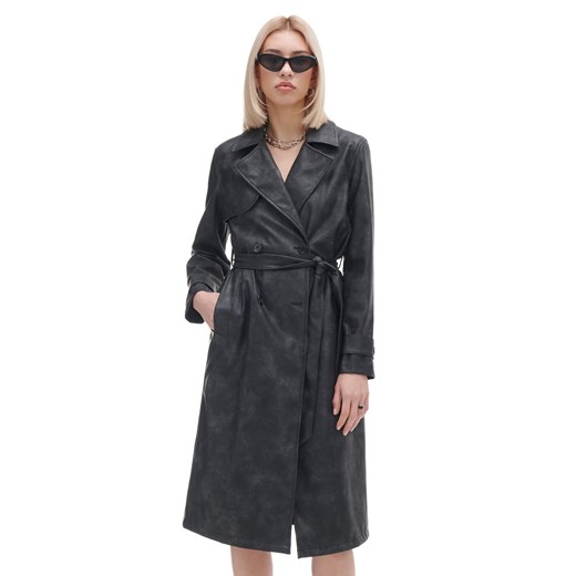 Cropp - Szary płaszcz z imitacji skóry - szary Cropp S Cropp