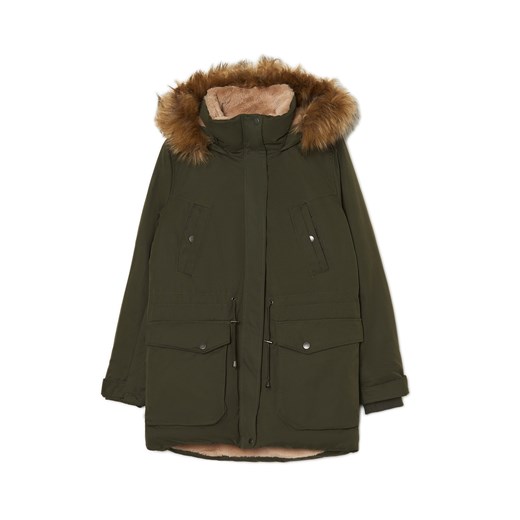 Cropp - Ciemnozielona zimowa kurtka z kapturem - zielony Cropp XL wyprzedaż Cropp