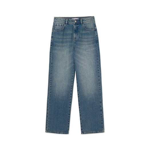 Cropp - Jeansy straight z efektem sprania - niebieski Cropp 38 Cropp