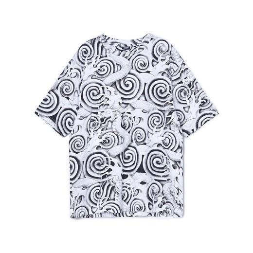 Cropp - T-shirt z czarno-białym nadrukiem - kremowy Cropp M Cropp