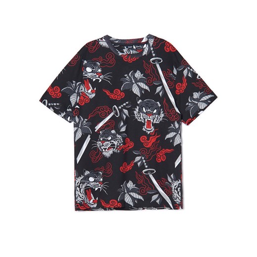 Cropp - T-shirt z wielokolorowym nadrukiem - czarny Cropp M Cropp