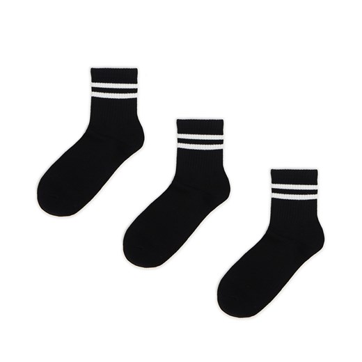 Cropp - 3 pack czarnych skarpet z białymi paskami - czarny Cropp 35-38 Cropp