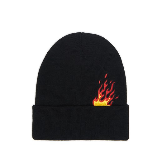 Cropp - Czarna czapka beanie z motywem ognia - czarny Cropp Uniwersalny Cropp wyprzedaż