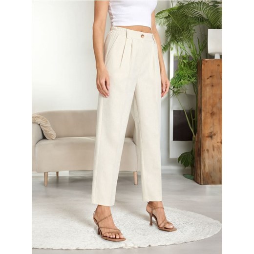Sinsay - Spodnie z lnem - kremowy ze sklepu Sinsay w kategorii Spodnie damskie - zdjęcie 172079734