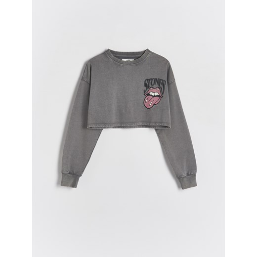 Reserved - Krótka bluzka Rolling Stones - ciemnoszary ze sklepu Reserved w kategorii Bluzki dziewczęce - zdjęcie 172082723