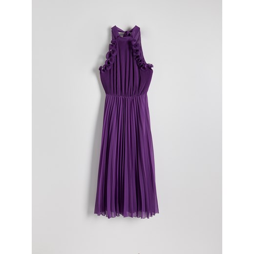 Reserved - Plisowana sukienka maxi z dekoltem halter - fioletowy Reserved L Reserved