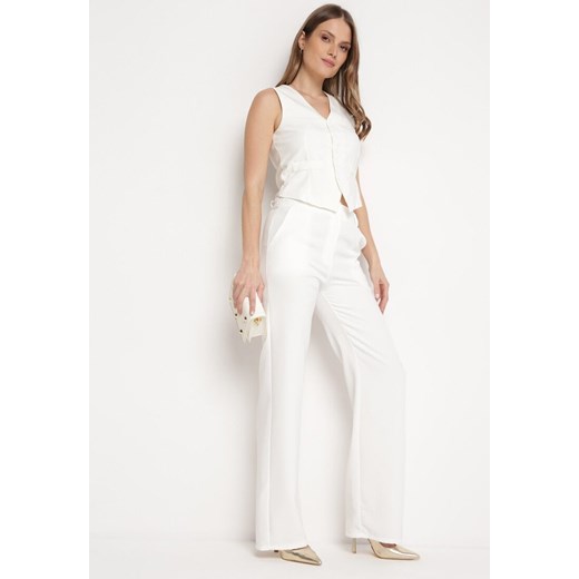 Białe Spodnie Garniturowe z Wyższym Stanem i Kieszeniami Zeprra ze sklepu Born2be Odzież w kategorii Spodnie damskie - zdjęcie 172083461
