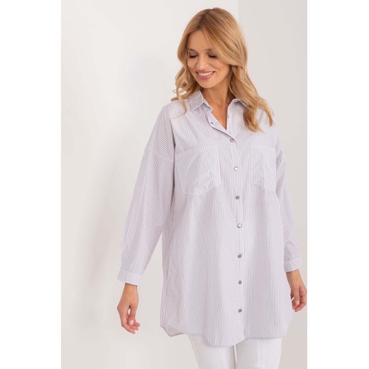 Bawełniana koszula overize w paski biało-szara ze sklepu 5.10.15 w kategorii Koszule damskie - zdjęcie 172084254