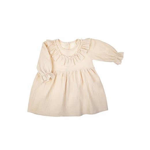 Muślinowa sukienka z długim rękawem dla dziewczynki w kolorze beżowym ze sklepu 5.10.15 w kategorii Sukienki niemowlęce - zdjęcie 172084272