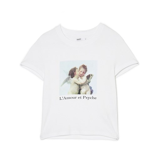 Cropp - T-shirt z nadrukiem "L'Amour et Psyché, enfants" - biały Cropp XS wyprzedaż Cropp