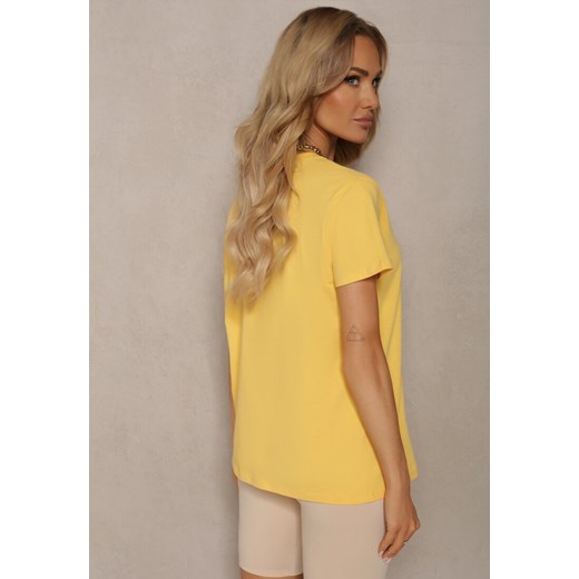 Żółty T-shirt Koszulka z Krótkim Rękawem z Bawełny Ozdobiona Nadrukiem Xanest Renee L okazja Renee odzież