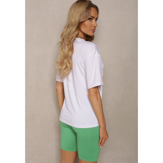 Zielony Komplet Koszulka z Krótkim Rękawem Ozdobiona Nadrukiem Szorty Kolarki Renee S okazyjna cena Renee odzież