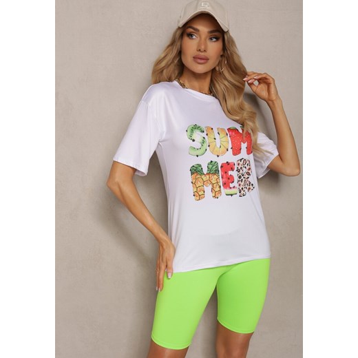 Zielono-Biały Komplet Dresowy Koszulka z Krótkim Rękawem Krótkie Kolarki Tiimawin ze sklepu Renee odzież w kategorii Komplety i garnitury damskie - zdjęcie 172090260