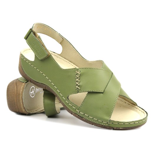 Skórzane sandały damskie ze skrzyżowanymi paskami - Helios Komfort 229-1, zielone ze sklepu ulubioneobuwie w kategorii Sandały damskie - zdjęcie 172090512