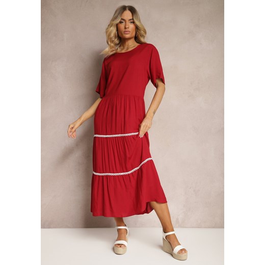 Czerwona Sukienka z Bawełny z Krótkim Rękawem Marolla ze sklepu Renee odzież w kategorii Sukienki - zdjęcie 172099360