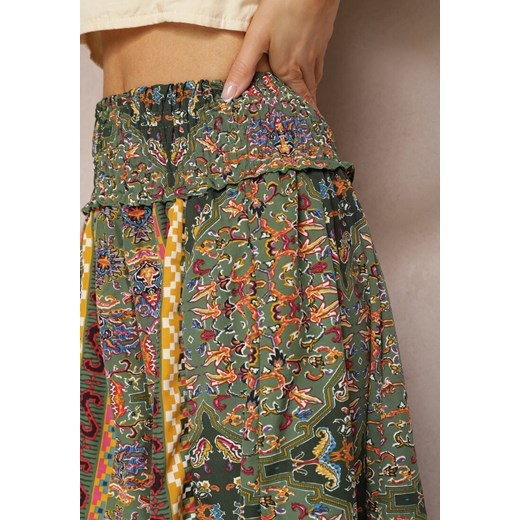 Ciemnozielone Spodnie z Szerokimi Nogawkami Palazzo High Waist z Gumką w Talii Renee M promocja Renee odzież