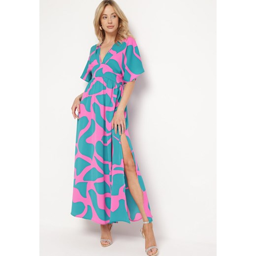 Sukienka Born2be w serek na wesele maxi elegancka z krótkim rękawem 