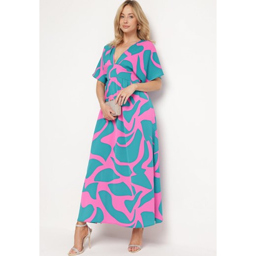 Sukienka Born2be w serek na wesele maxi elegancka z krótkim rękawem 