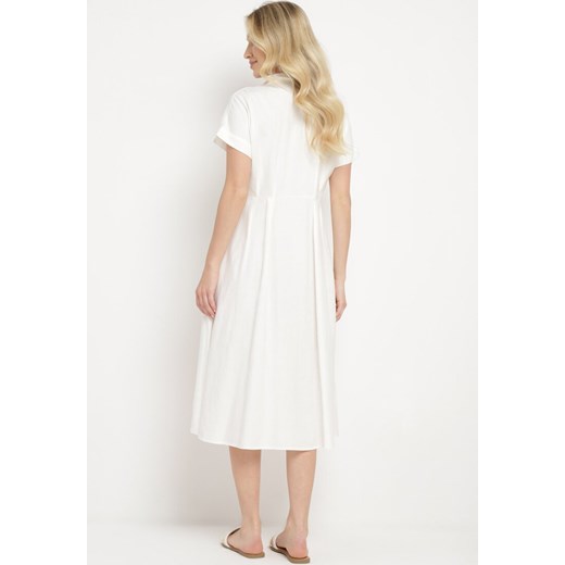 Biała Koszulowa Sukienka z Lnem i Wiskozą Ircilla L wyprzedaż Born2be Odzież