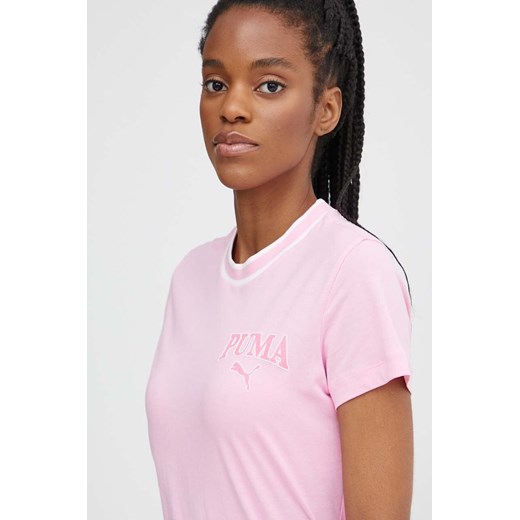 Puma t-shirt bawełniany SQUAD damski kolor różowy 677897 ze sklepu ANSWEAR.com w kategorii Bluzki damskie - zdjęcie 172106434