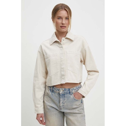 Answear Lab kurtka jeansowa damska kolor beżowy przejściowa ze sklepu ANSWEAR.com w kategorii Kurtki damskie - zdjęcie 172106472