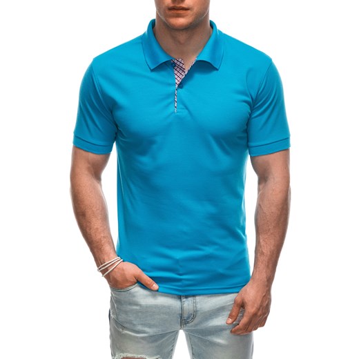 Niebieski t-shirt męski Edoti bawełniany casual z krótkim rękawem 