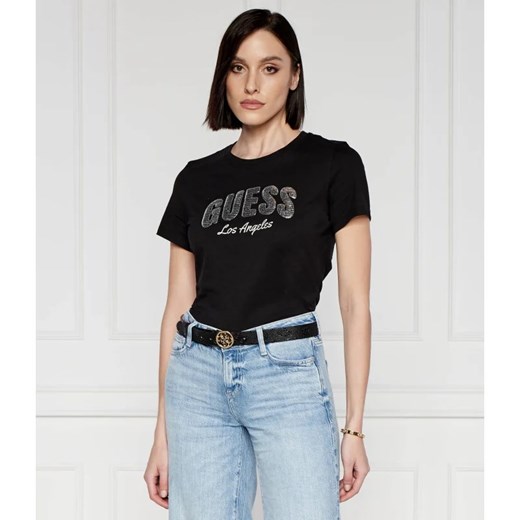 Bluzka damska Guess z napisami z okrągłym dekoltem w stylu młodzieżowym 