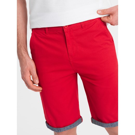 Męskie szorty chinosy z jeansowym wykończeniem - czerwone V1 W421 ze sklepu ombre w kategorii Spodenki męskie - zdjęcie 172111251