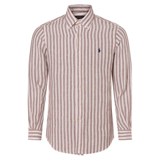Polo Ralph Lauren Męska koszula lniana Mężczyźni Regular Fit len brązowy w paski ze sklepu vangraaf w kategorii Koszule męskie - zdjęcie 172111344