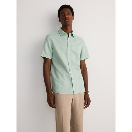 Reserved - Koszula regular fit z lnem - jasnozielony ze sklepu Reserved w kategorii Koszule męskie - zdjęcie 172114022