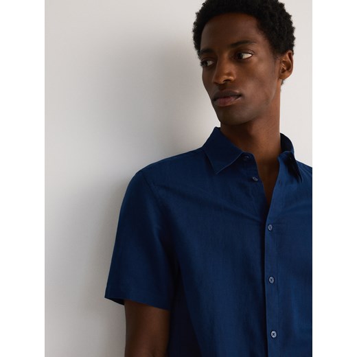 Reserved - Koszula regular fit z lnem - niebieski ze sklepu Reserved w kategorii Koszule męskie - zdjęcie 172114033