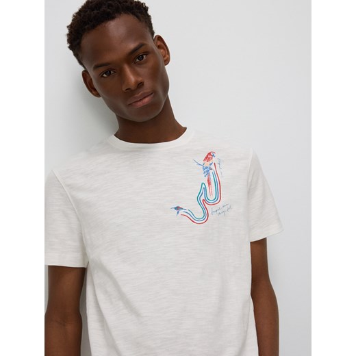 Reserved - T-shirt regular z haftem - kremowy ze sklepu Reserved w kategorii T-shirty męskie - zdjęcie 172114112