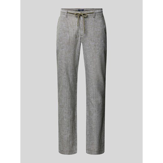 Spodnie lniane o kroju regular fit z wiązanym paskiem ze sklepu Peek&Cloppenburg  w kategorii Spodnie męskie - zdjęcie 172115554